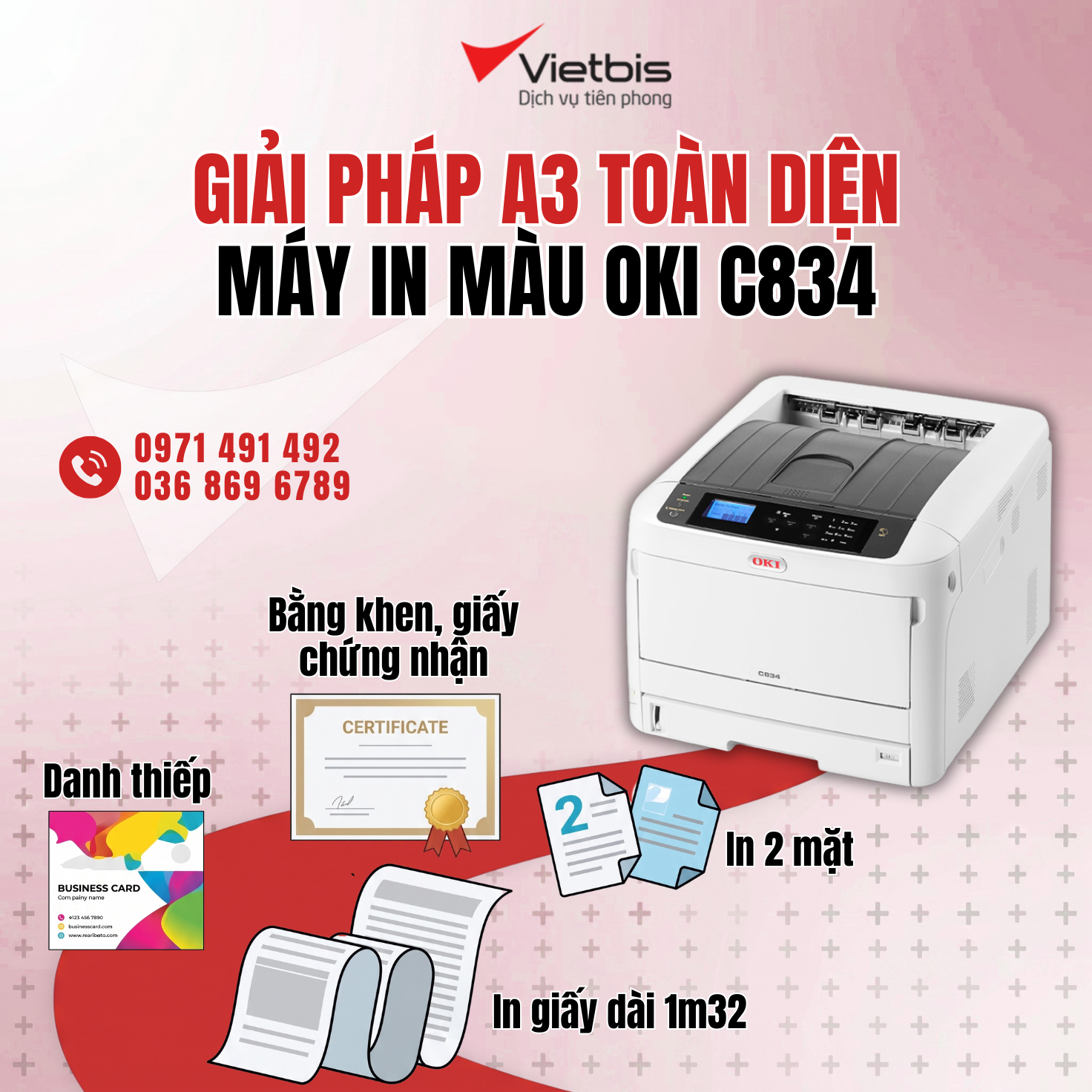 Máy in OKI C834 - In bằng tốt nghiệp, thiệp mời, banner, menu cao cấp