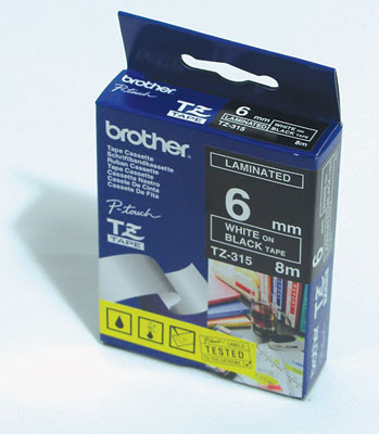 Nhãn TZe tiêu chuẩn - Chữ trắng trên nền đen 6mm