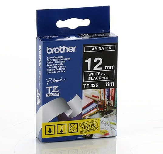 Nhãn TZe tiêu chuẩn - Chữ trắng trên nền đen 12mm