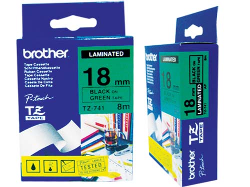 Nhãn TZe tiêu chuẩn - Chữ đen trên nền xanh lá 18mm