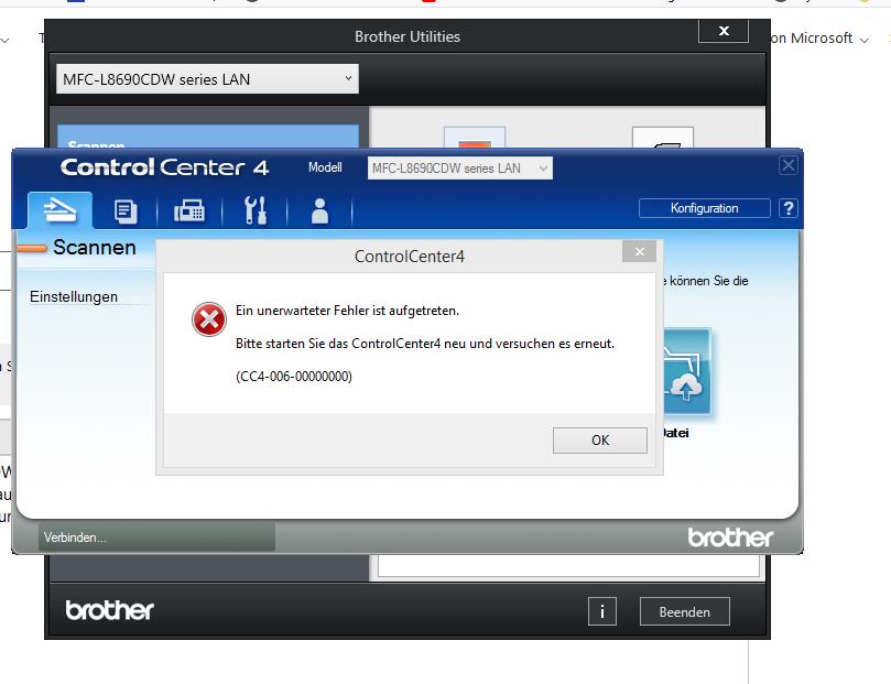 Xử lý lỗi CC4-006-0000 khi scan bằng Control Center 4