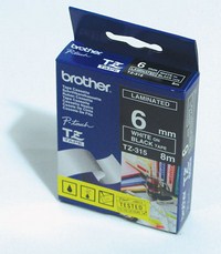 Nhãn TZe tiêu chuẩn - Chữ trắng trên nền đen 6mm
