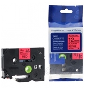 Nhãn TZe siêu dẻo - Chữ đen trên nền đỏ 12mm